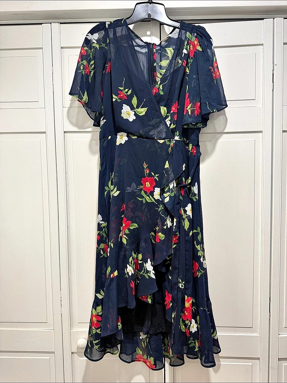 Floral Midi Dress in Blue & Red